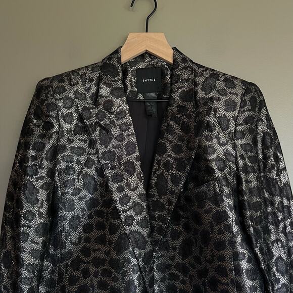 Smythe Film Fest Sharp Shoulder Blazer Metallic Leopard Size 0 Black Grey Chic - Picture 5 of 14